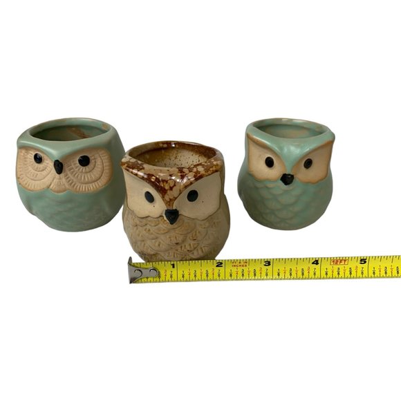 Pottery Owl Planter Mini Succulent Pots with Water Drain Hole- Set of 3 owls - Picture 10 of 12